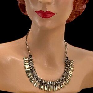 Vintage Gold-Tone Statement Necklace Teardrop & Rhinestone Accents Adjustable